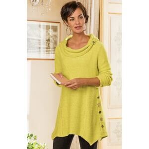 SOFT SURROUNDINGS chartreuse yellow knit oversized Breakwater Pullover sweater